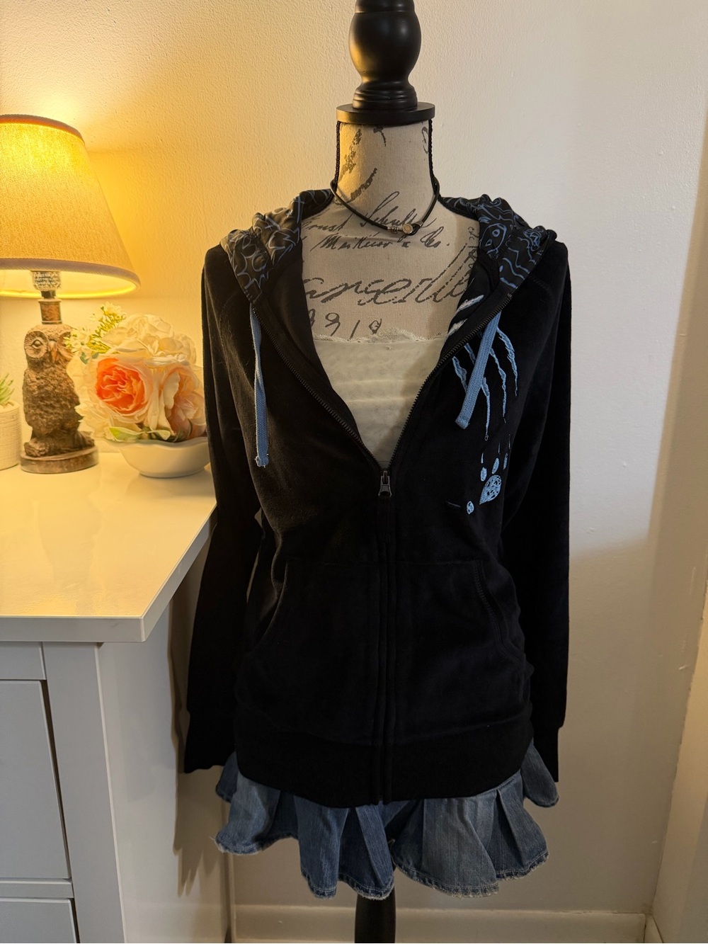 Disney Black Zip-Up Hoodie with Light Blue Accents